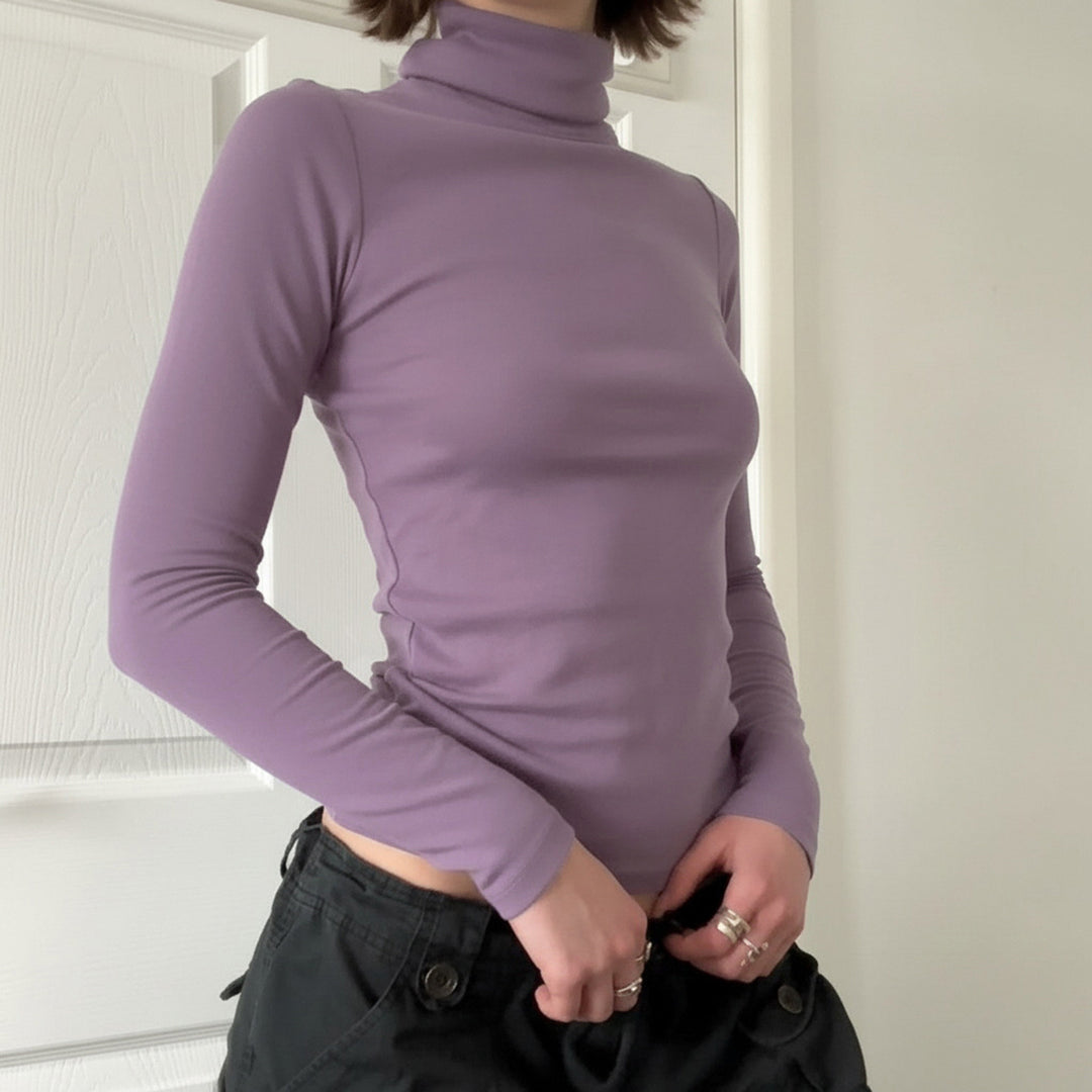 Women Fitted Long Sleeve Turtleneck Shirt made of Stretch Jersey Mune Fashion