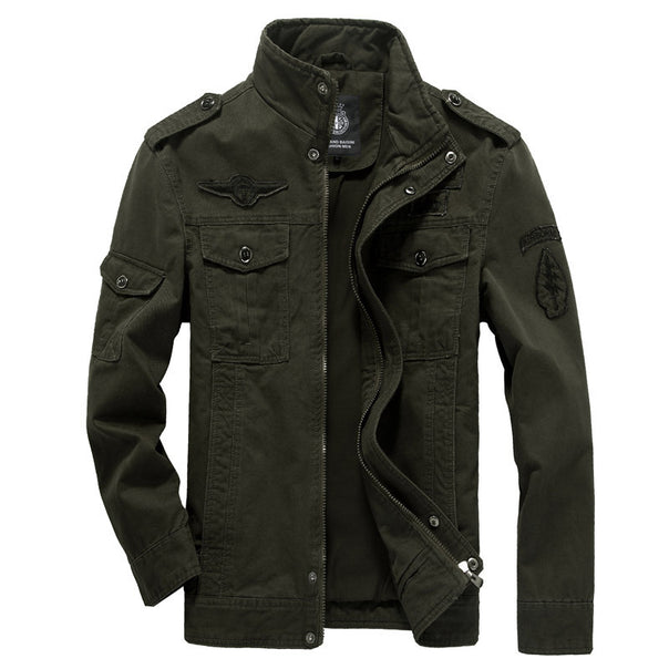 Men's robust canvas field jacket with stand-up collar, shoulder patches and multifunctional pockets Mune Fashion