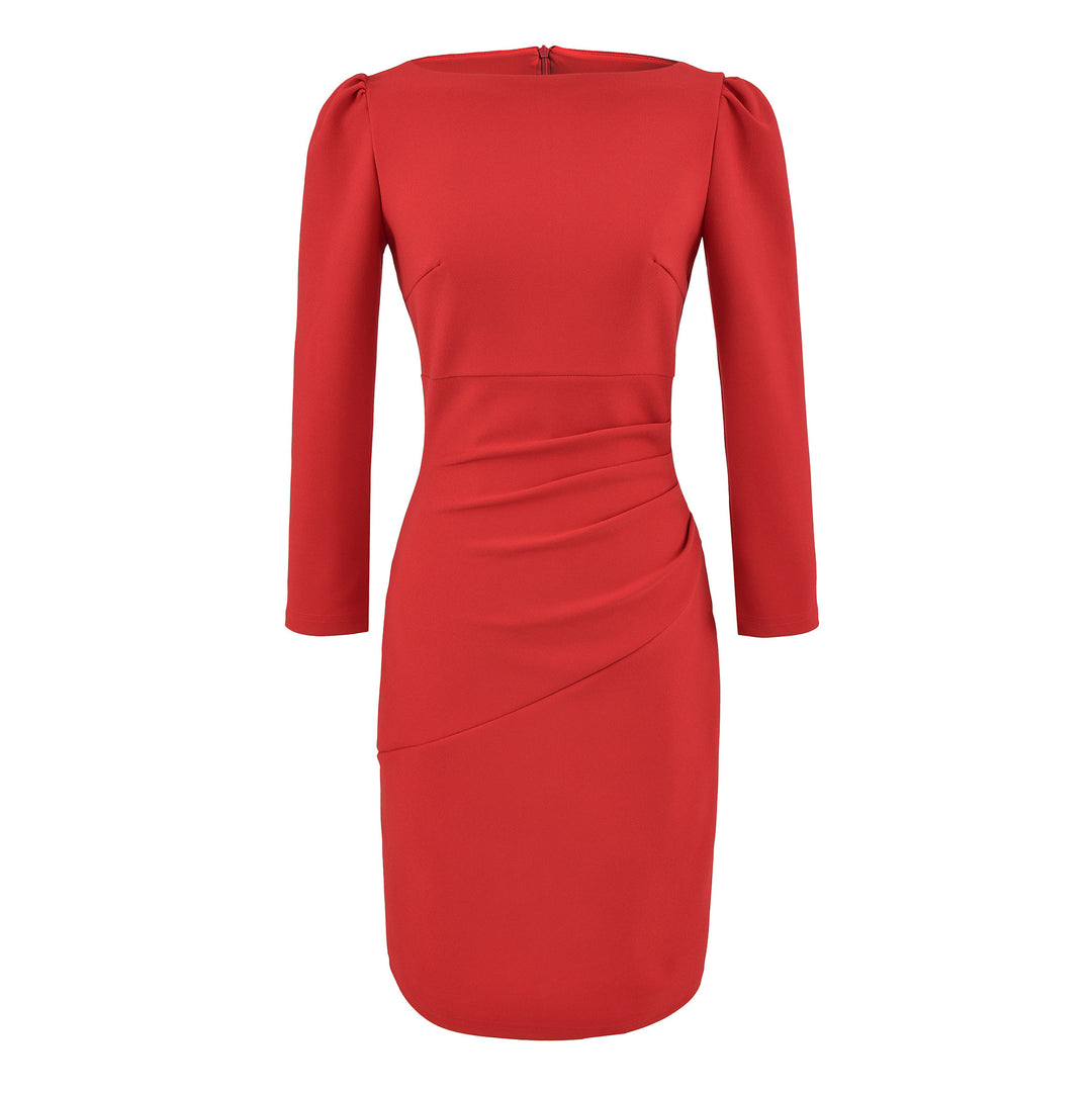 Women Figure-hugging Midi Dress with Gathered Wrap Look and Long Sleeves Mune Fashion