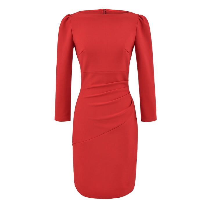 Women Figure-hugging Midi Dress with Gathered Wrap Look and Long Sleeves Mune Fashion