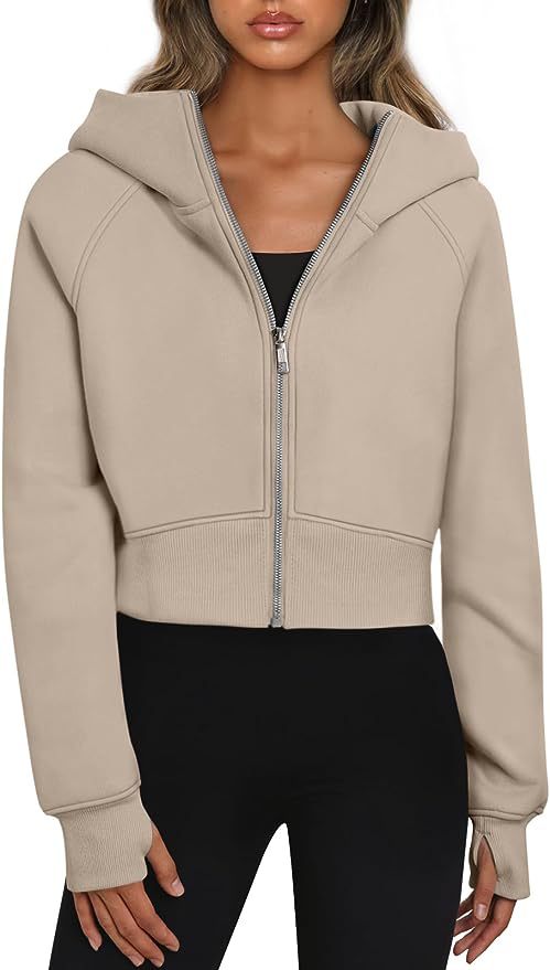 Women's Short-Cut Performance Hoodie with Full Zip and Thumb Hole Cuffs Mune Fashion
