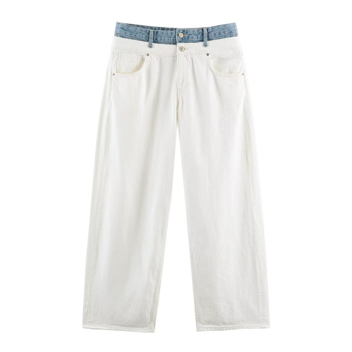 Women's Wide High-Waist Jeans with Contrast Waistband and Five-Pocket Design Drune
