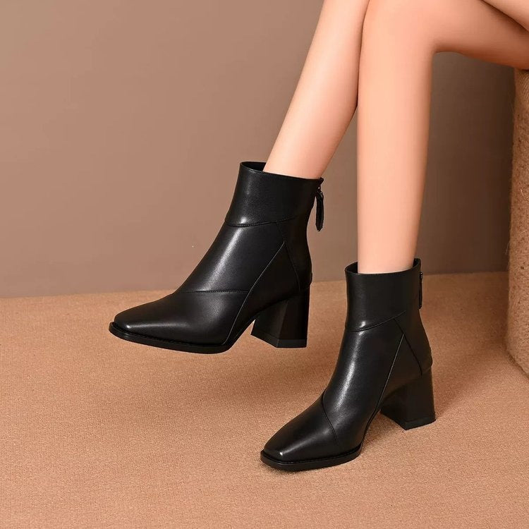 Women’s Fashion Ankle Boots with Block Heel and Pointed Toe Mune Fashion