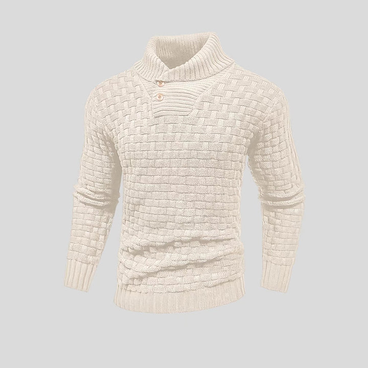 Men's structured knit sweater with high collar and decorative button placket Mune Fashion
