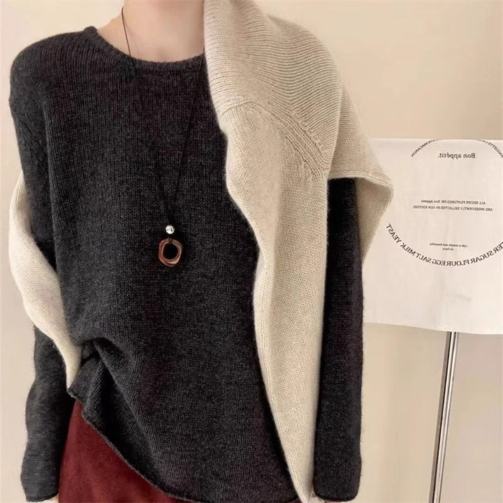 Women Light Oversize Fine Knit Sweater with Round Neck, Subtle Sheer Effect and Rounded Hem Mune Fashion