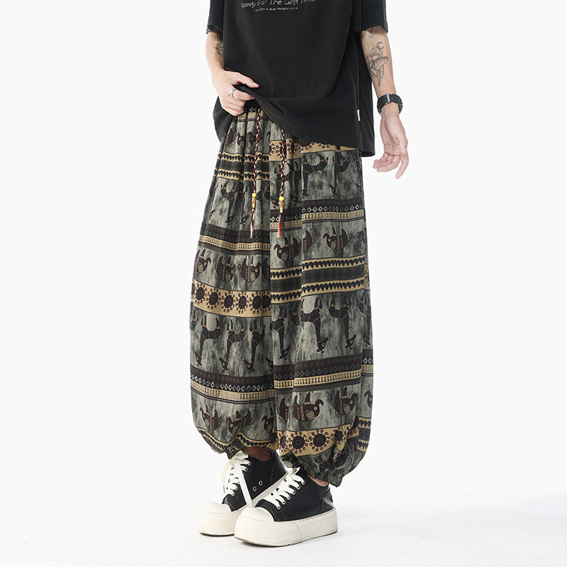 Women's Loose Boho Harem Pants made of Cotton Blend with Elastic Waistband and Ethno Print Mune Fashion