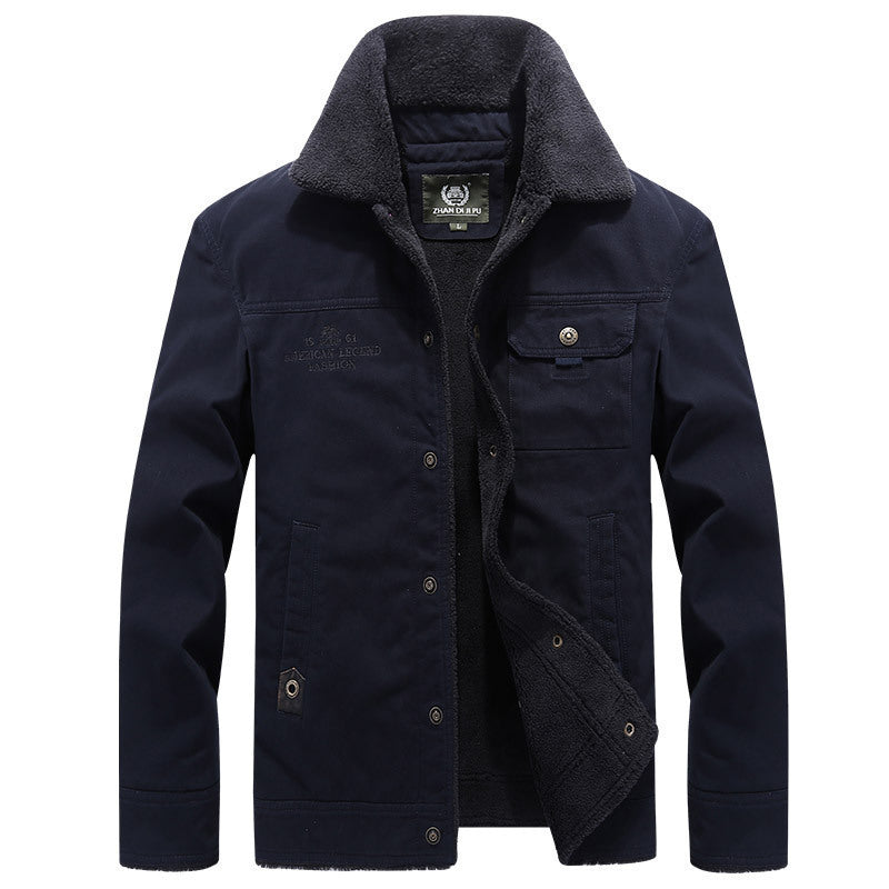 Men's Canvas Field Jacket with Continuous Sherpa Lining and Shirt Collar Mune Fashion