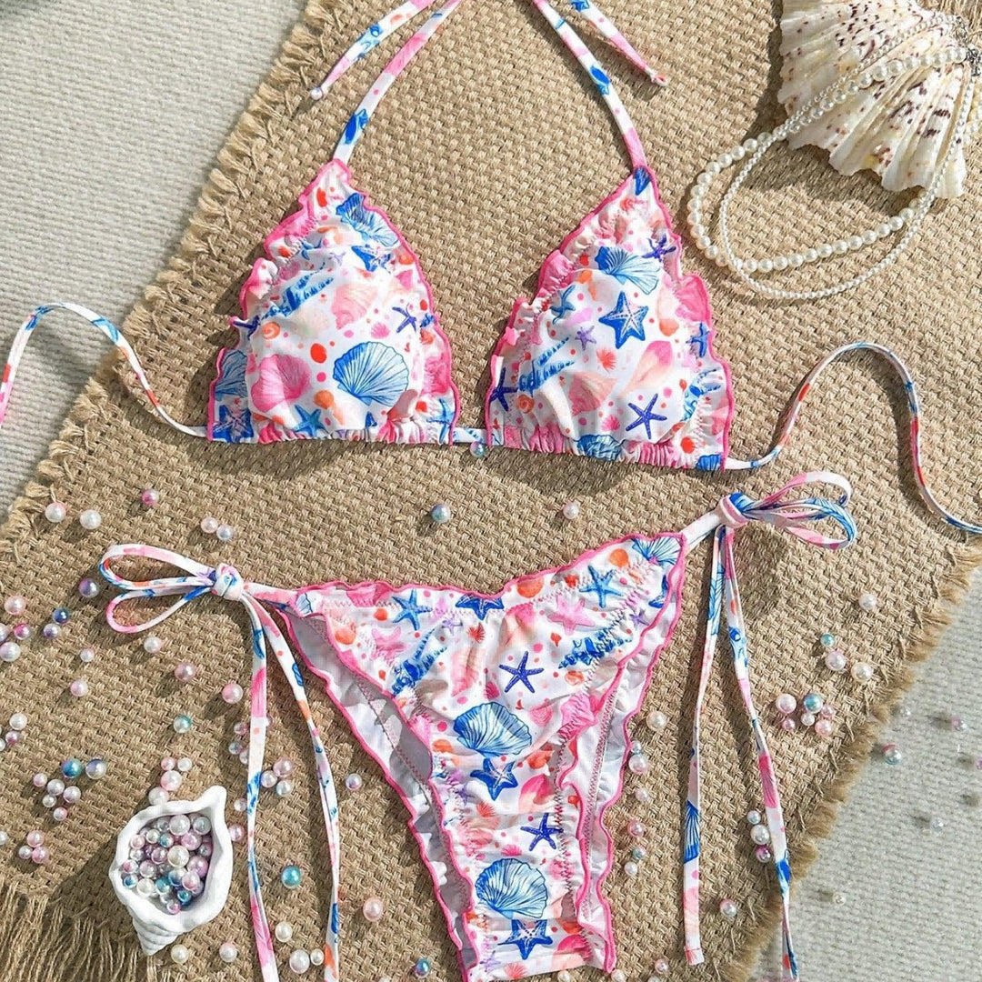 Women's cheerful floral print bikini with ruffles Mune Fashion