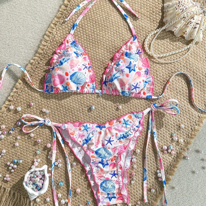 Women's cheerful floral print bikini with ruffles Mune Fashion