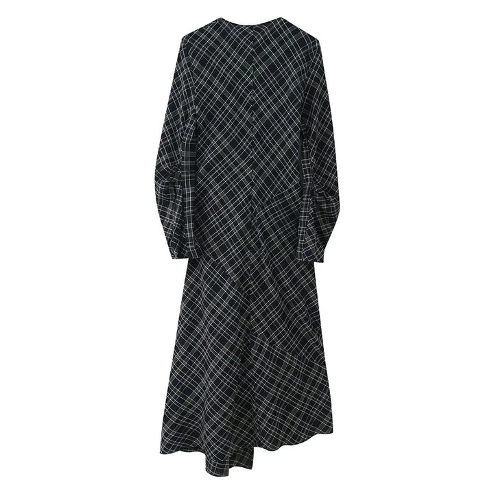 Ladies' asymmetrical midi dress with knot draping and balloon sleeves Mune Fashion