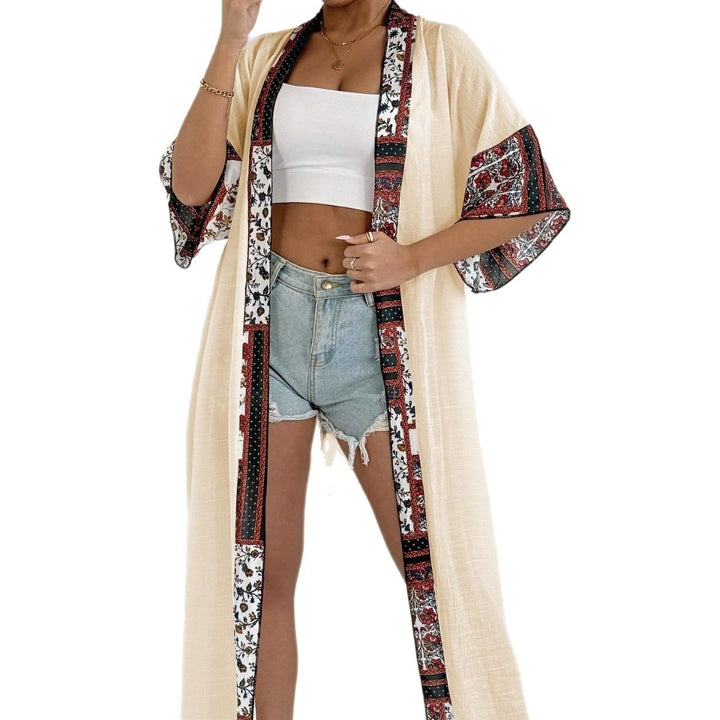 Women elegant, lightweight kaftan with colorful crochet trim Mune Fashion