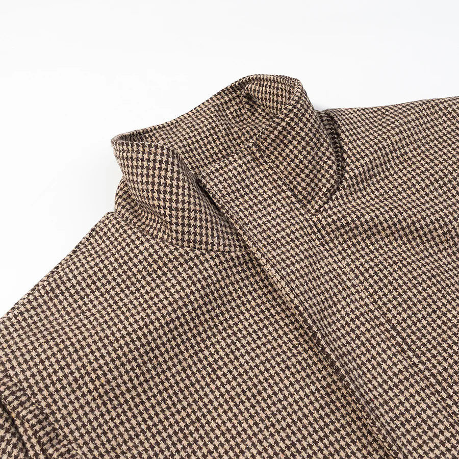 Women’s lightweight houndstooth transitional jacket with high stand-up collar, elastic hem, and concealed zipper Mune Fashion