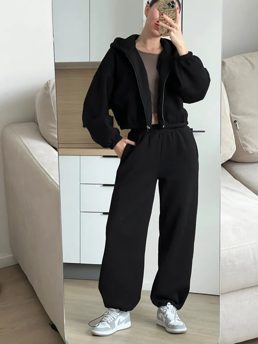 Women Oversize Sweatset with Zipper Bomber Jacket and Highwaist Jogging Pants Mune Fashion
