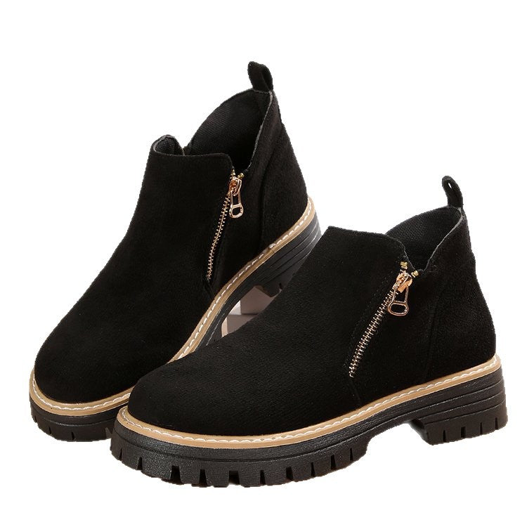 Damen Kurzschaft-Stiefeletten aus Veloursoptik mit seitlichem Reißverschluss und grober Profilsohle Mune Fashion
