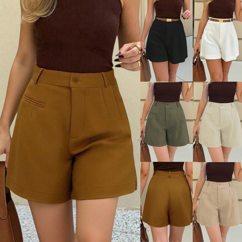 Women Elegant High-Waist Culotte Shorts with Pleats and Piped Pockets Mune Fashion