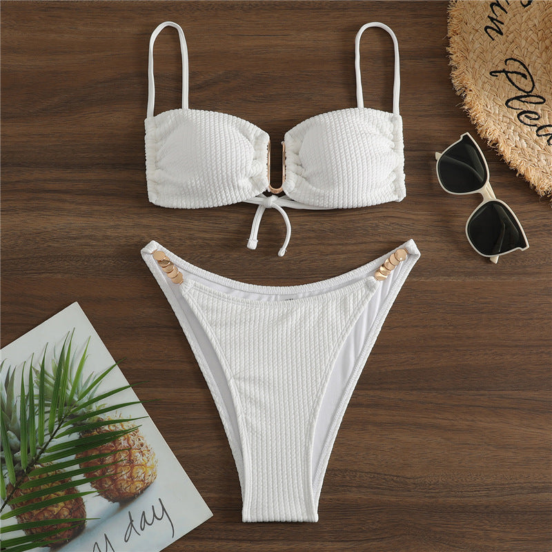 Women's bikini set with gathered top and high-waisted bottoms Mune Fashion