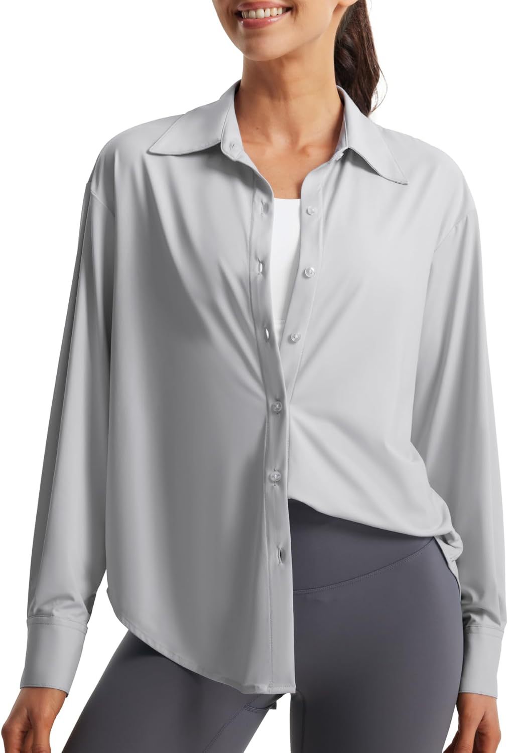 Women Oversize Blouse from Stretch Microfiber with Shirt Collar Mune Fashion