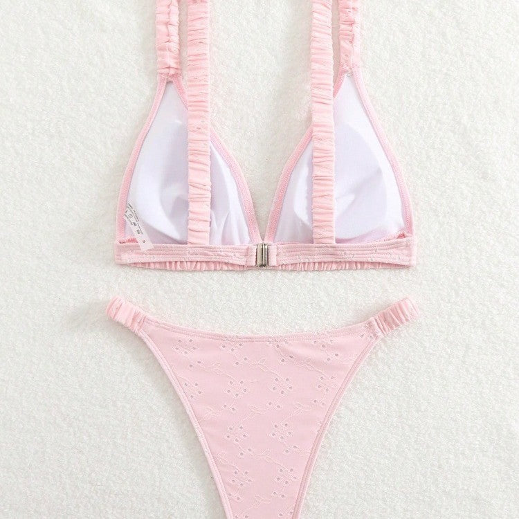Women Triangle Bikini Set with Playful Ruffle Design Mune Fashion