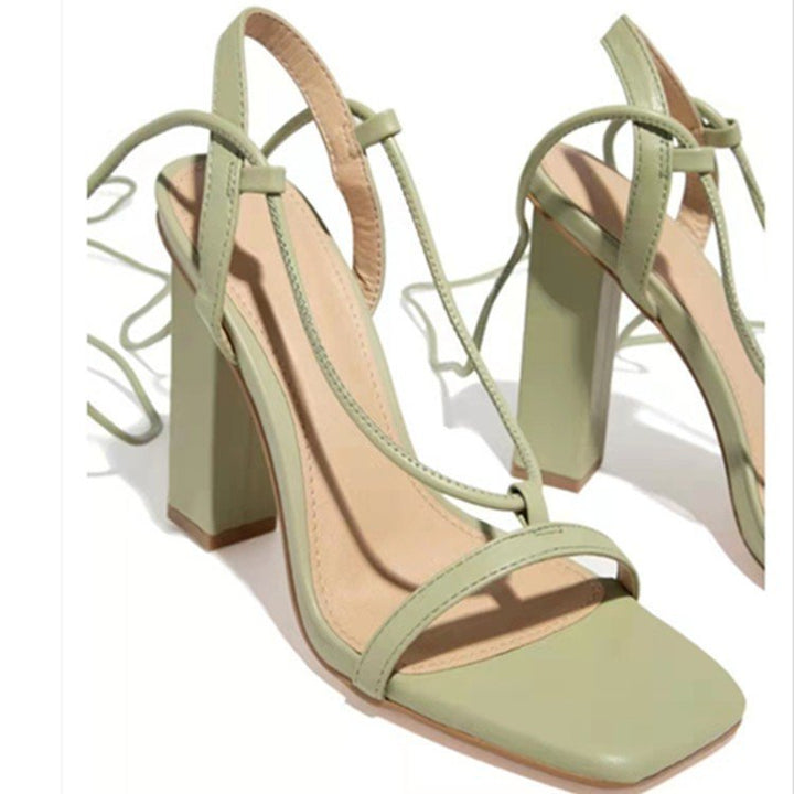 Women's filigree strap sandal with square toe box and ankle wrapping strap Mune Fashion