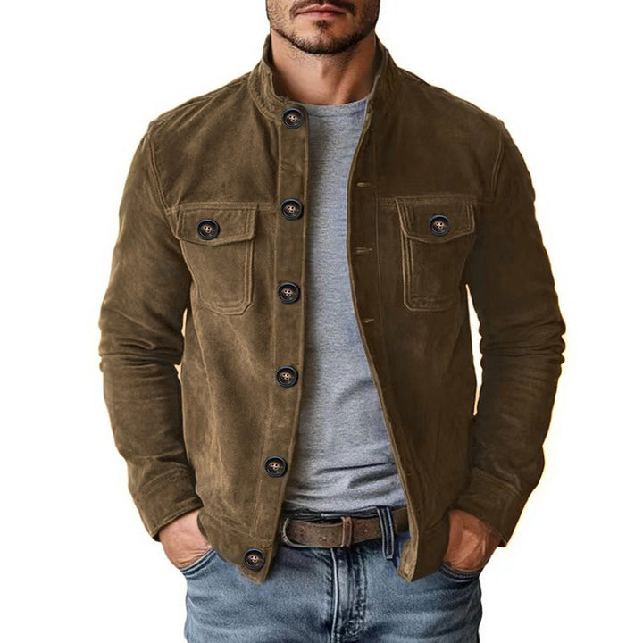 Men's suede field jacket with stand-up collar, flap pockets, and fitted cut Mune Fashion