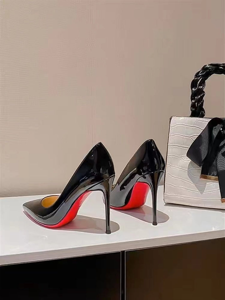 Ladies Elegant Patent Pumps with Pointed Stiletto Heel and Padded Insole Mune Fashion