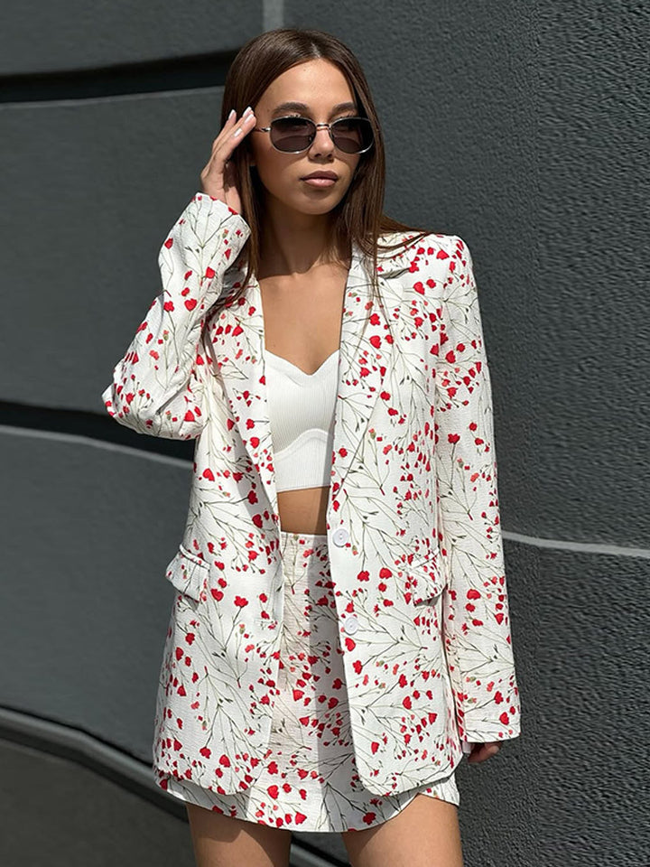 Women Floral Blazer and Mini Skirt Set made of textured Cotton Blend Mune Fashion