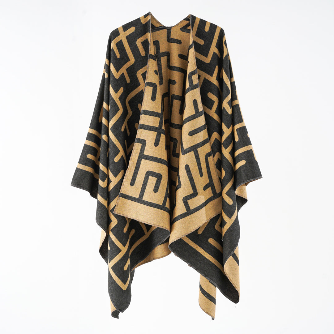 Women's Reversible Jacquard Cape Poncho in Oversize with Graphic Allover Pattern Mune Fashion