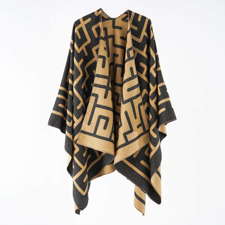 Women's Reversible Jacquard Cape Poncho in Oversize with Graphic Allover Pattern Mune Fashion