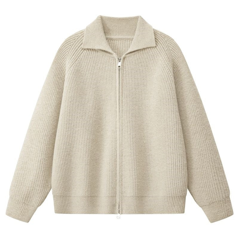 Women’s Oversized Cardigan with Full Zip, Ribbed Texture & Stand-Up Collar Mune Fashion