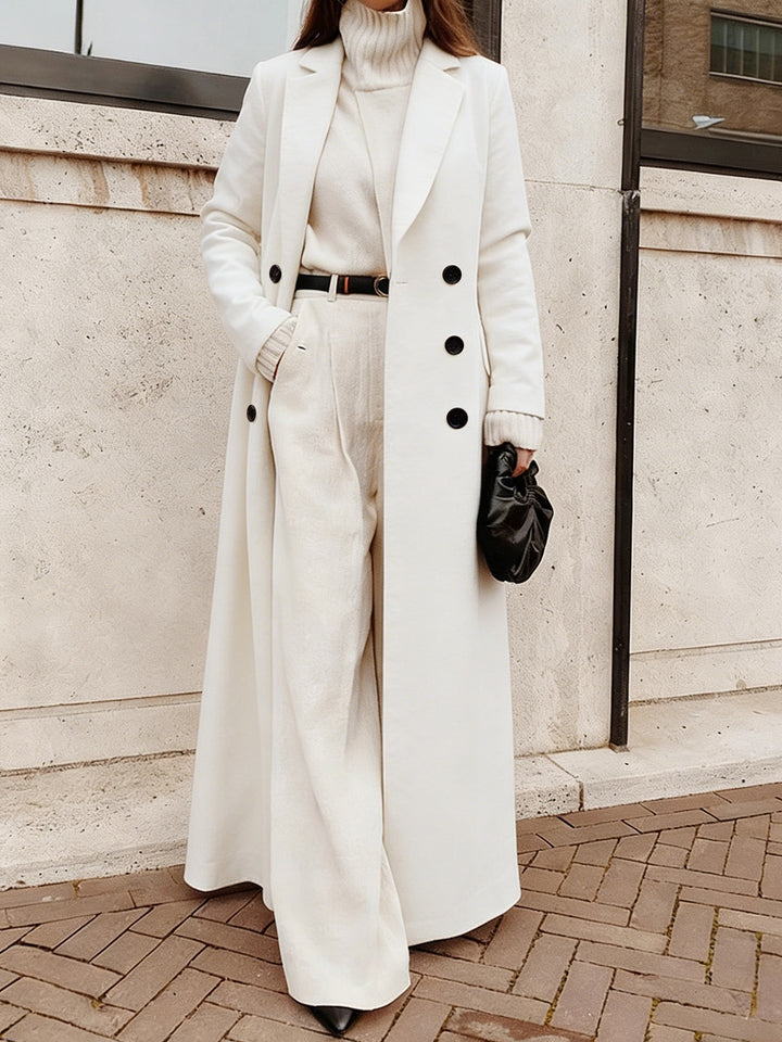 Women's long double-breasted wool coat with lapel collar and tailored silhouette Drune