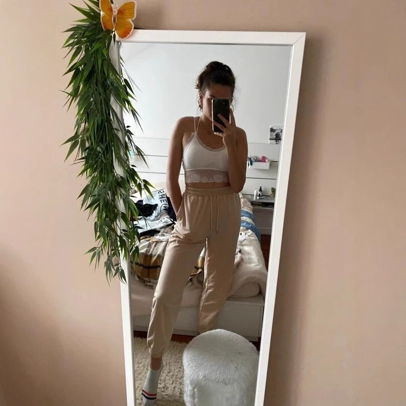 Women's relaxed high waist jogger pants with elastic waistband, drawstring, and ribbed hem cuffs Mune Fashion