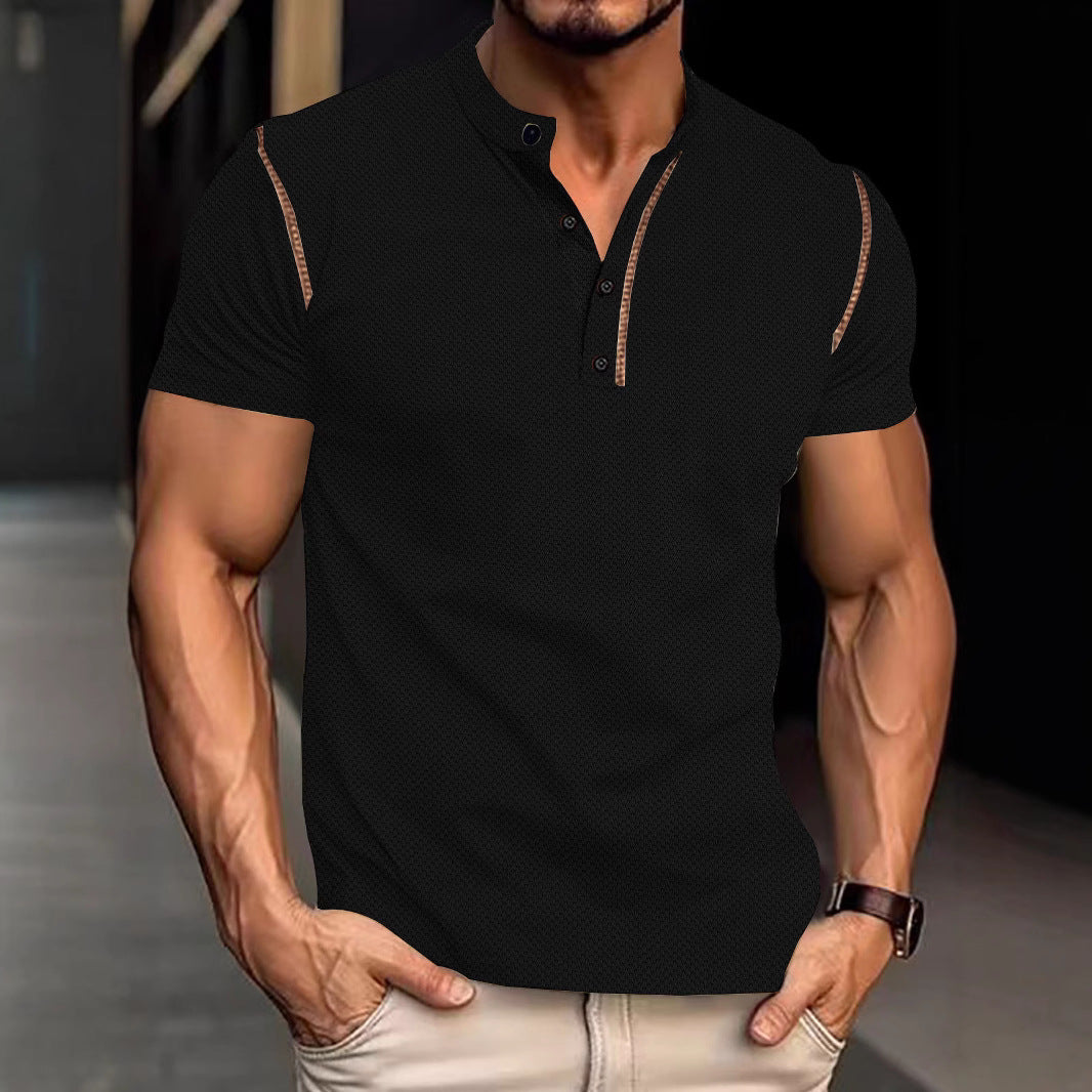 Men's tapered structured polo shirt with stand-up collar and decorative piping Mune Fashion