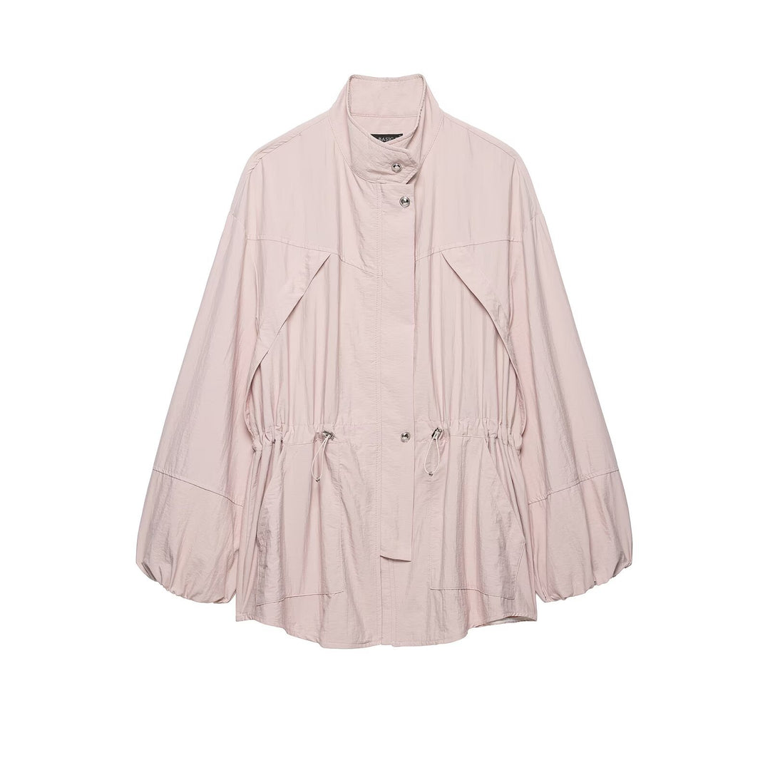 Women Water-Repellent Oversized Parka with Waist Ruching and Balloon Sleeves Drune