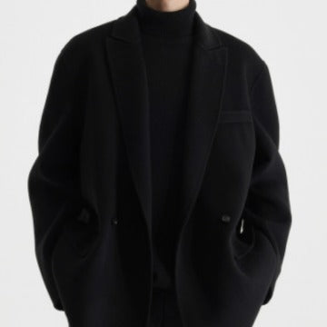 Men's Boxy Wool Blend Short Coat with Double Button and Notched Lapel Mune Fashion