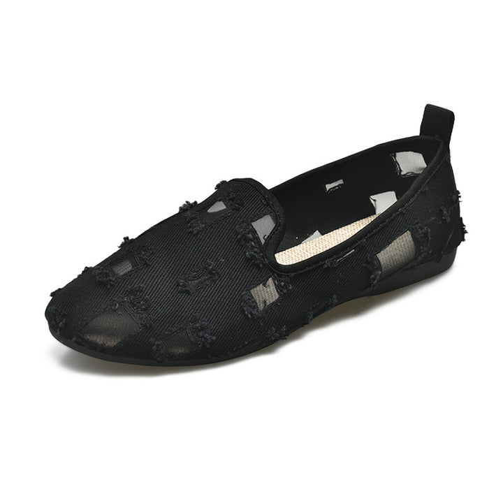 Women's casual slip-on shoes with mesh inserts and frayed denim details Mune Fashion