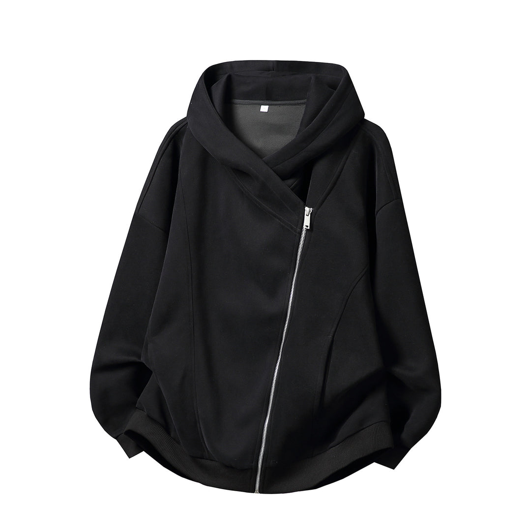 Women's Oversized Hoodie Jacket with Asymmetrical Zipper and Distinctive Seam Details Mune Fashion