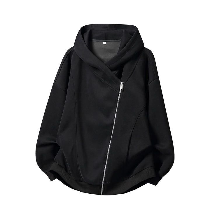 Women's Oversized Hoodie Jacket with Asymmetrical Zipper and Distinctive Seam Details Mune Fashion