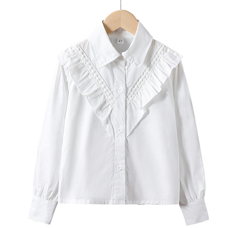 Girl's classic long sleeve shirt with ruffle detail Mune Fashion