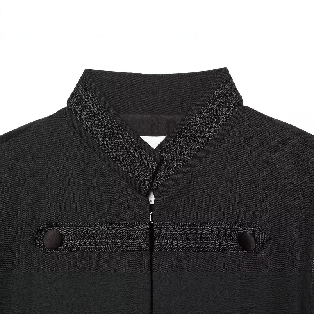 Women Cropped Box Jacket in Historical Military Style with Decorative Straps Drune