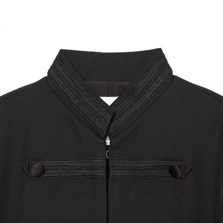 Women Cropped Box Jacket in Historical Military Style with Decorative Straps Drune