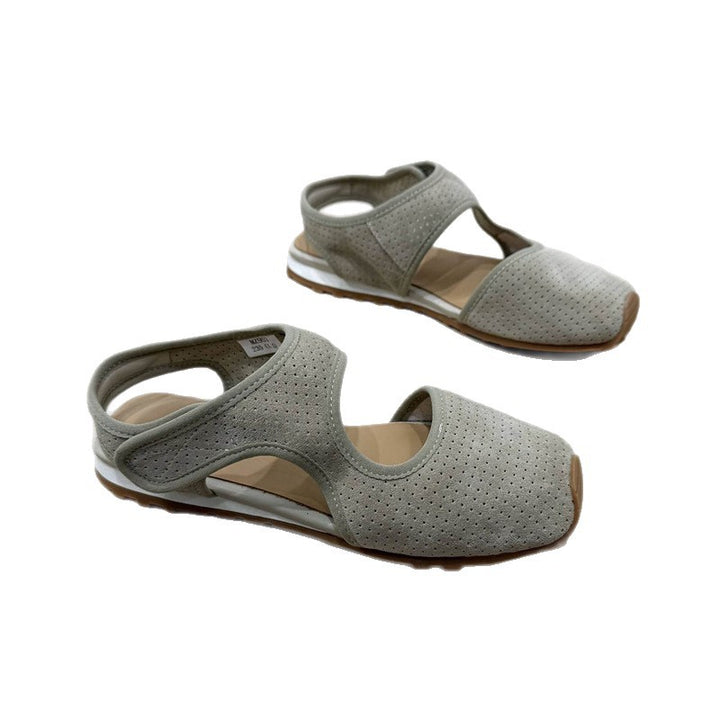 Ladies Perforated Suede Sandals with Closed Toe Cap, Velcro Fastener and Ergonomic Profile Sole Mune Fashion