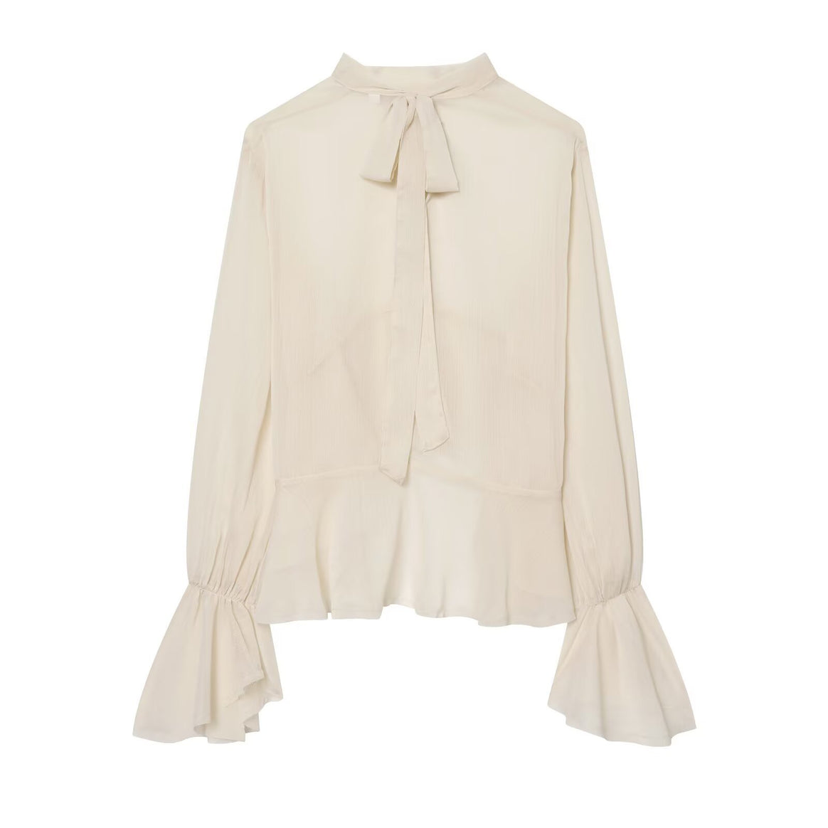 Women Asymmetrical Ruffle Blouse with High Front, Low Back and Bell Sleeves Mune Fashion