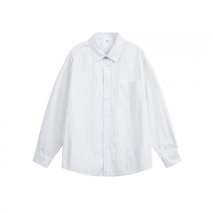 Women's oversized shirt made of cotton blend with fine pinstripes and chest pocket Mune Fashion