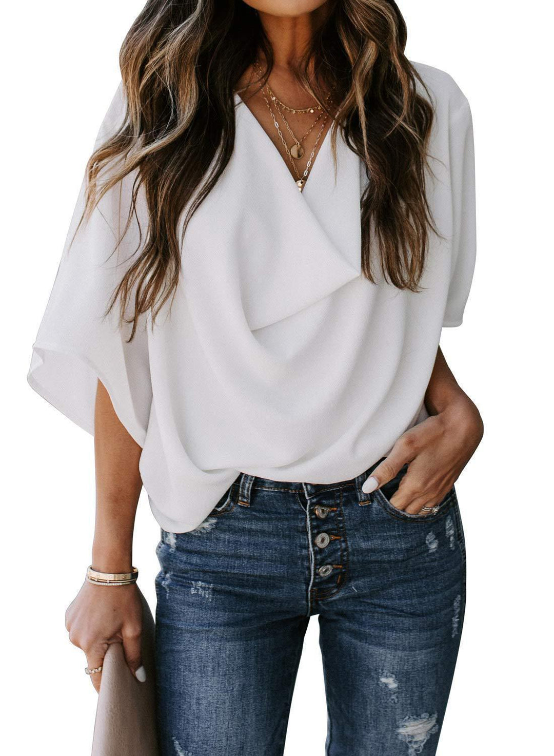 Women Elegant Draped Blouse Mune Fashion