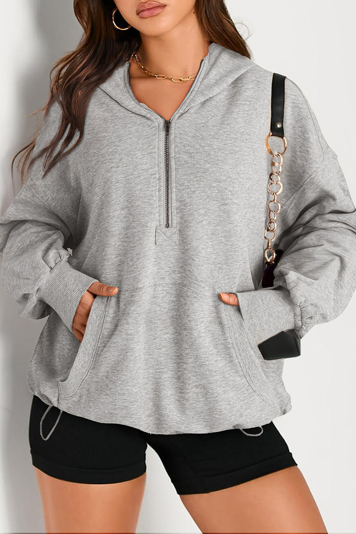 Women's Oversize Half-Zip Hoodie with Kangaroo Pocket Mune Fashion