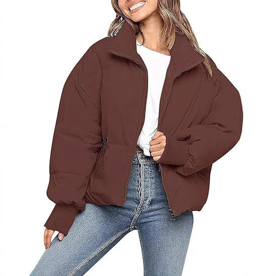 Women's Quilted Short Jacket with Stand-Up Collar, Padded Filling, and Elastic Cuffs Mune Fashion