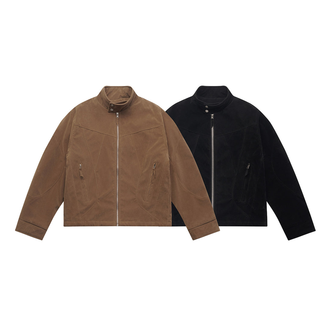 Men's short jacket made of velour suede with high collar and ergonomic seam design Mune Fashion