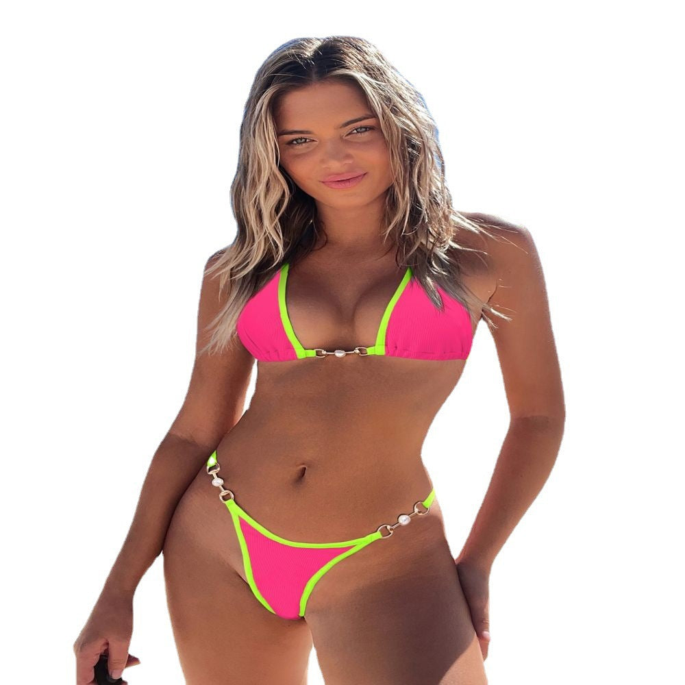 Women's triangle bikini with fashionable ribbed design and decorative elements Mune Fashion