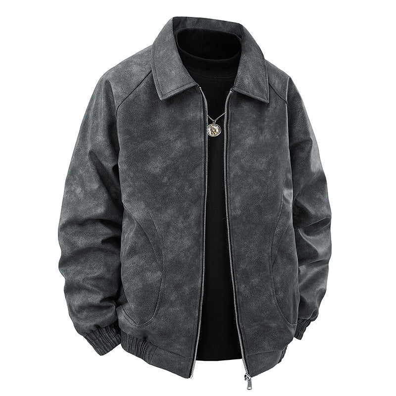 Men's suede look zip jacket in retro bomber style with Kent collar and elastic hem Mune Fashion