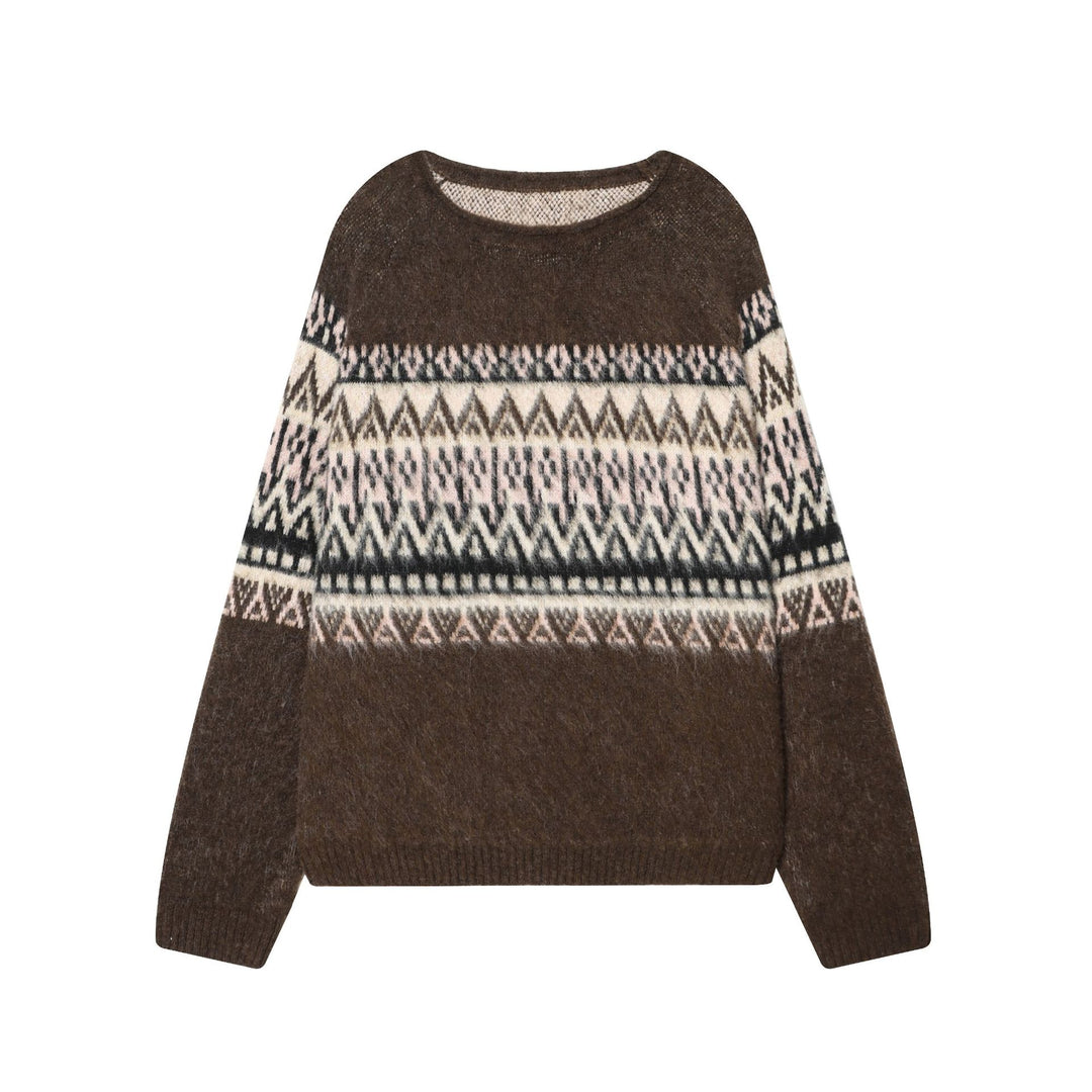 Women's Norwegian pullover made of mohair blend with round neckline, loose fit and jacquard pattern Mune Fashion